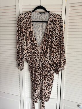 VENUS Animal Print Wrap Dress - Beige, Black & Gray